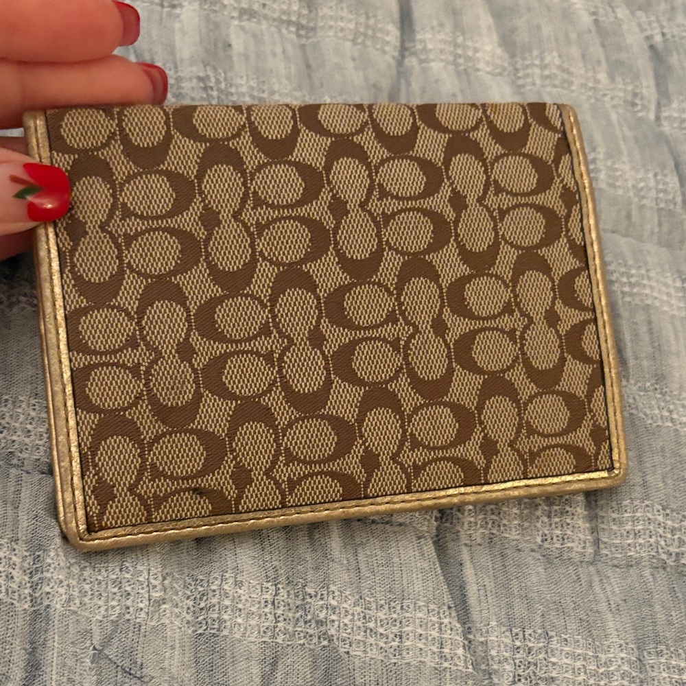 Brown and Gold Patterned Coach Wallet